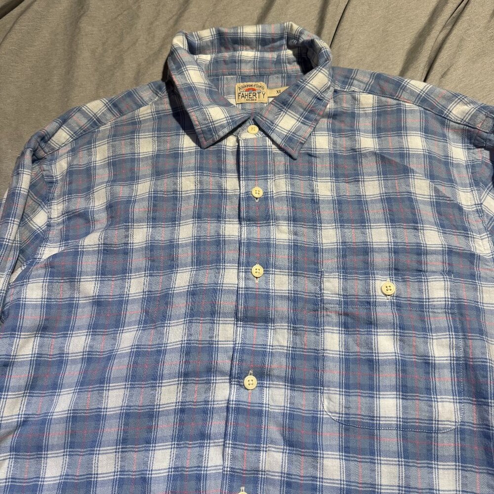 Faherty Shirt Mens XL Blue Plaid Soft Long Sleeve Organic Cotton Button Up